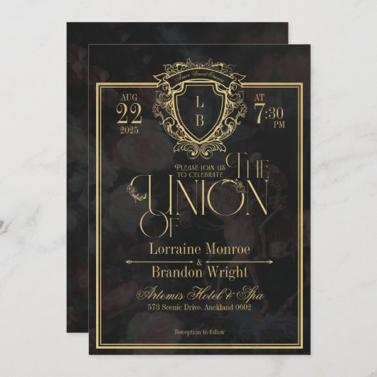 Luxe Gothic Romance Wedding Invitation Kaart (Voorkant / Achterkant)