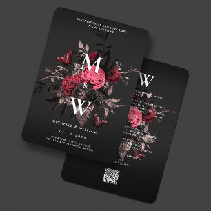 Luxe Gotische Bruiloft Bourgondië Roze Rose Vlinde Kaart