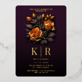 Luxe Gotische Bruiloft Paarse Gouden Rozen Folie Uitnodiging (Voorkant)