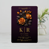 Luxe Gotische Bruiloft Paarse Gouden Rozen Folie Uitnodiging (Staand Voorkant)