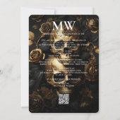 Luxe Gotische Bruiloft Zwart Gouden Schedel Rozen Kaart (Achterkant)