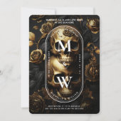 Luxe Gotische Bruiloft Zwart Gouden Schedel Rozen Kaart (Voorkant)