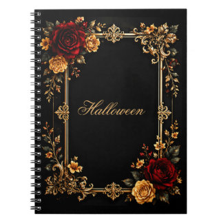 Luxe Gotische Rode & Gouden Rozen Donker Notitieboek