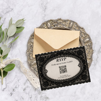 Luxe Gotische Zwarte Kant Victoriaanse Trouw QR Co RSVP Kaartje