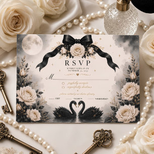 Luxe Gotische Zwarte Strik Bruiloft RSVP Kaartje