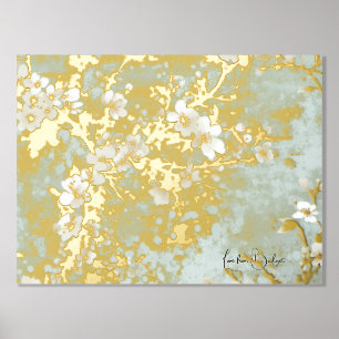 Luxe Goud abstract Modern Cherry Blossom Folie Afdrukken