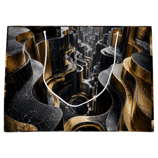 Luxe Goud Blauw 3D Kubus Tunnel Groot Cadeauzakje (Voorkant)