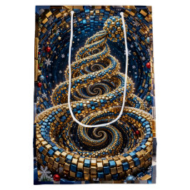 Luxe Goud Blauw 3D Kubus Tunnel Kerstboom Medium Cadeauzakje