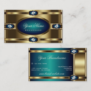 Luxe Goud Blauw Blauwgroen Gradient Faux Strass Visitekaartje