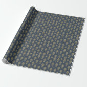 Luxe Goud Blauw Damast Vector Patroon Cadeaupapier (Uitgerold)