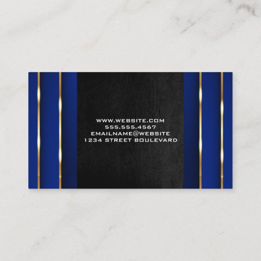 Luxe Goud Blauwe Achtergrond | Zwart Leer Visitekaartje (Achterkant)