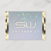 Luxe Goud Blauwe Parel Glitter en 3D Initialen Visitekaartje (Voorkant)