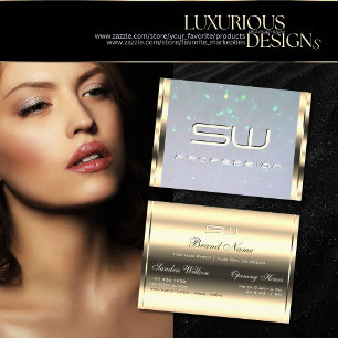 Luxe Goud Blauwe Parel Glitter en 3D Initialen Visitekaartje
