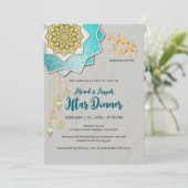 Luxe Goud & Blauwe Ramadan Iftar Uitnodiging (Staand voorkant)