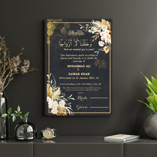Luxe Goud Bloemen Lijst Zwart Nikah certificaat Poster