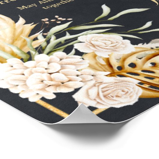 Luxe Goud Bloemen Lijst Zwart Nikah certificaat Poster (Hoek)