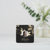luxe goud botanische scriptfoto vierkante visitekaartje (Staand voorkant)