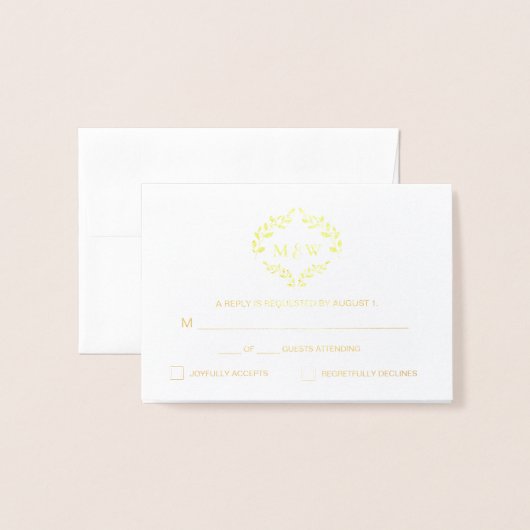 Luxe Goud Bruiloft monogram kuif Maaltijd selectie Folie Kaarten (Voorkant met envelop)