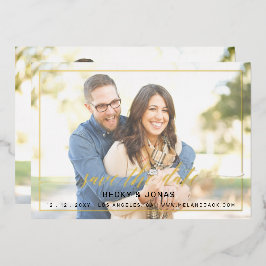 Luxe Goud Calligraphy 2 foto's Save The Date Folie Uitnodiging
