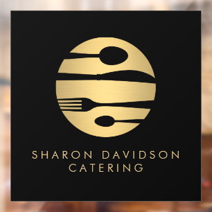 Luxe Goud Catering Logo Restaurant, Voedsel Zwart Raamsticker