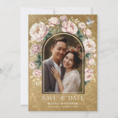 Luxe Goud Chinoiserie Bloemenfoto Save the Date Kaart (Voorkant)