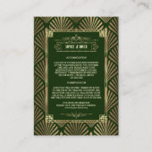 Luxe Goud Donker Groen Art Deco Bruiloft Details Informatiekaartje (Voorkant)