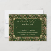 Luxe Goud Donker Groen Art Deco Bruiloft RSVP Kaartje (Voorkant)