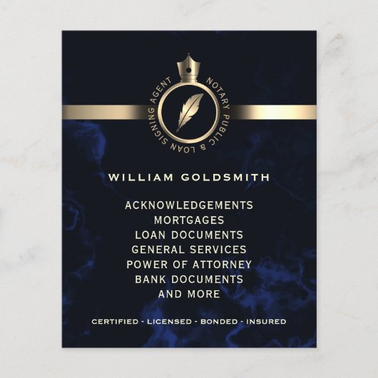 Luxe goud en blauw marmer notaris flyer (Voorkant)