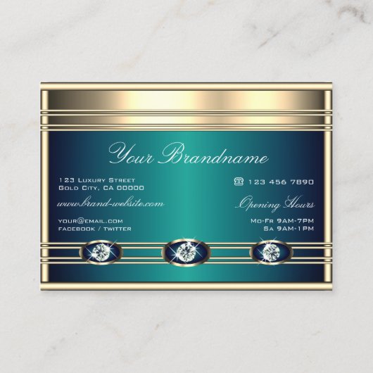 Luxe Goud en Blauwe Kleuren met Faux Strass Visitekaartje (Achterkant)