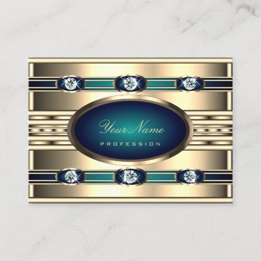 Luxe Goud en Blauwe Kleuren met Faux Strass Visitekaartje (Voorkant)