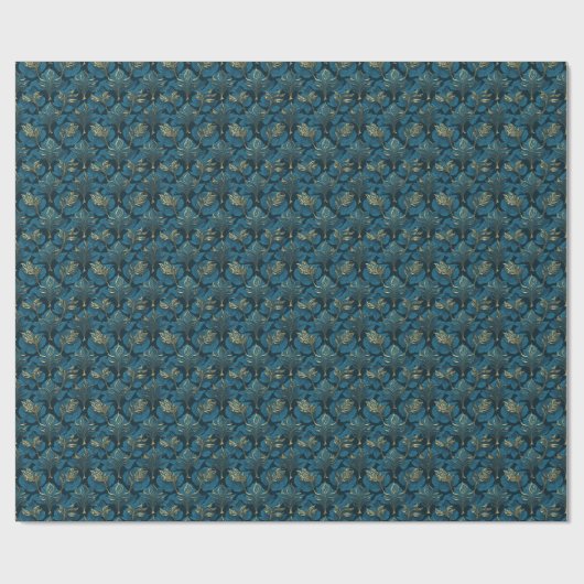 Luxe Goud en Blauwgroen Blauw Abstract Blad Elegan Cadeaupapier (Vlak)