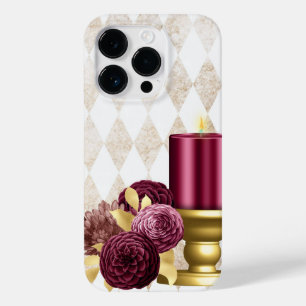 Luxe Goud en Bourgogne Kaarsenliefhebbers Case-Mate iPhone 14 Pro Hoesje