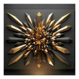 Luxe Goud en Donkere Kristal 3D Geometrische Glans Perfect Poster