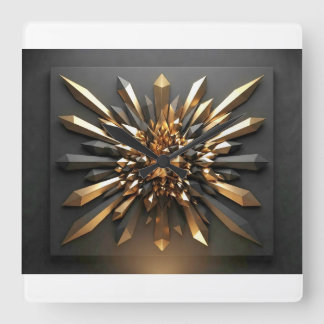 Luxe goud en donkere kristallen 3D geometrische wa Vierkante Klok