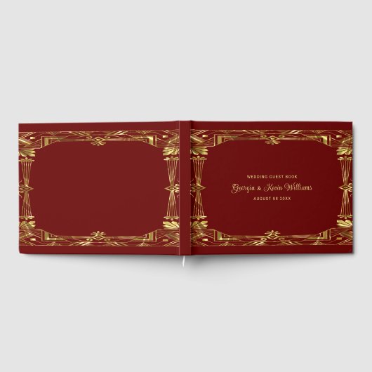 Luxe goud en donkerrood art deco lijst gastenboek (Volledig)