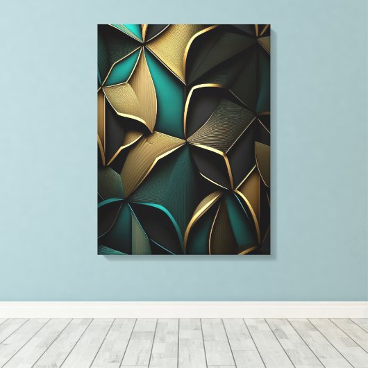 Luxe goud en emerald abstract patroon canvas afdruk (Insitu (Houten vloer))