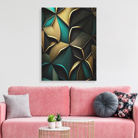 Luxe goud en emerald abstract patroon canvas afdruk (Insitu (Woonkamer))