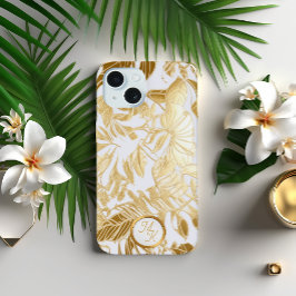 Luxe Goud en Ivoor Monstera Blad  iPhone 15 Case