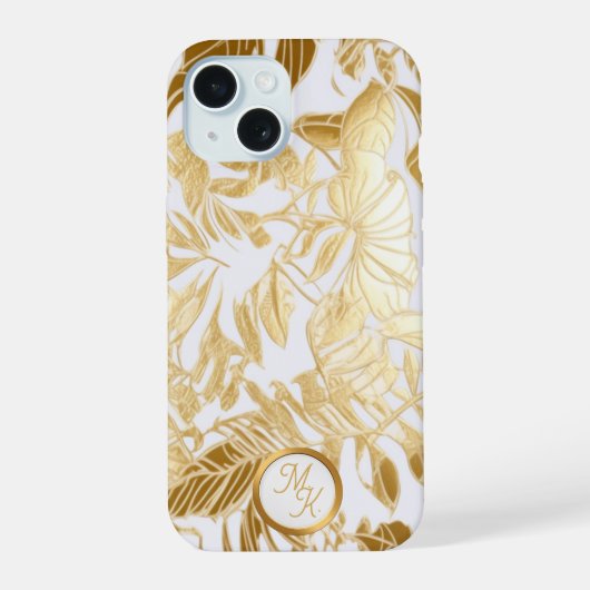 Luxe Goud en Ivoor Monstera Leaf iPhone 15 Case (Achterkant)