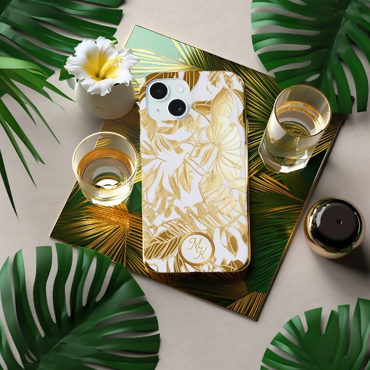 Luxe Goud en Ivoor Monstera Leaf iPhone 15 Case