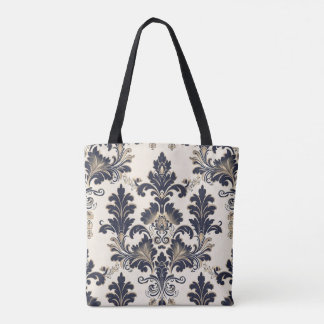 Luxe Goud en Navy Blue Damask Canvas tas