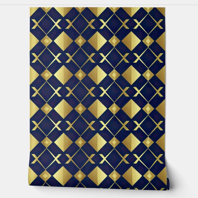 Luxe Goud en Navy Geometrisch Behang (Afrollen)