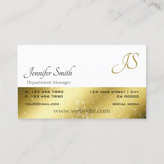 Luxe Goud en Wit Glitterij Sterren Monogram Visitekaartje (Achterkant)