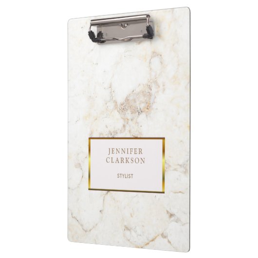 Luxe goud en witte marmer persoonlijk klembord (Links)