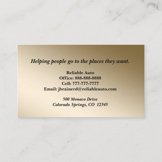 Luxe Goud en Zwart Auto Visitekaartje (Achterkant)