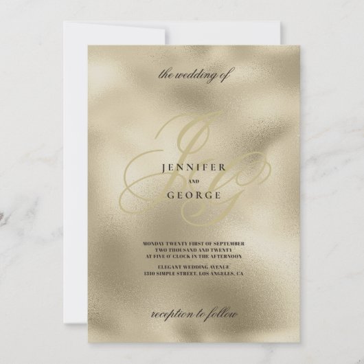 Luxe goud en zwart monogram initiaal bruiloft kaart (Voorkant)