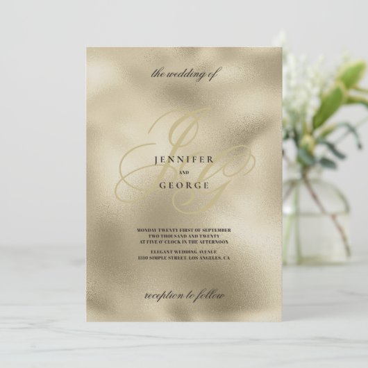 Luxe goud en zwart monogram initiaal bruiloft kaart (Staand voorkant)