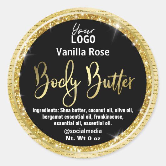 Luxe Goud En Zwarte Glitter Body Butter Labels (Voorkant)