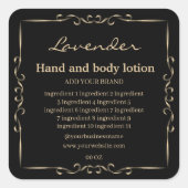 Luxe goud en zwarte ingrediënten productlabel vierkante sticker (Voorkant)