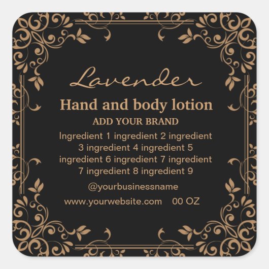 Luxe goud en zwarte ingrediënten rechthoekige squ vierkante sticker (Voorkant)